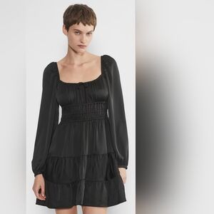 Sunday Best Black Ruffled Tiered Satin Dress